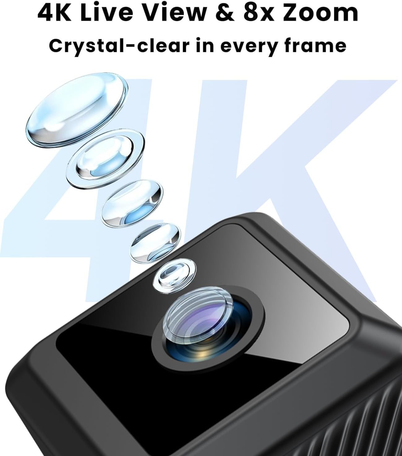 Caméra de Surveillance WiFi 4K Intérieur/Extérieur, Caméra Espion Bluetooth avec Vision Nocturne, Mini Camera Espion, Connexion Rapide & Enregistrement Continu, Stockage Cloud SD, Détection Mouvement