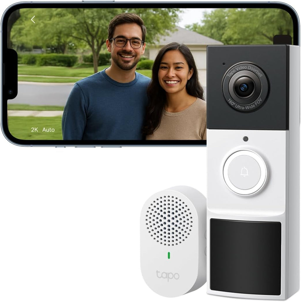 Tapo Waterproof Outdoor Wireless Doorbell with 2K Camera, with Chime | IP65, battery life 180j battery, free AI human detection without subscription, two-way audio, 160° wide angle