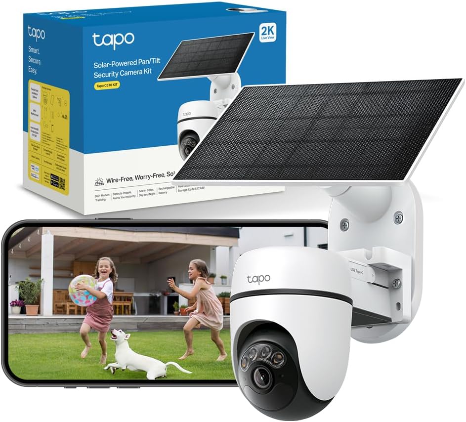 Tapo C610 Kit 2K 3MP Wireless Outdoor WiFi Camera with Solar Panel, 360° PTZ 6700mAh Battery Surveillance Camera, Human Detection, Color Night Vision, AI Tracking, IP65