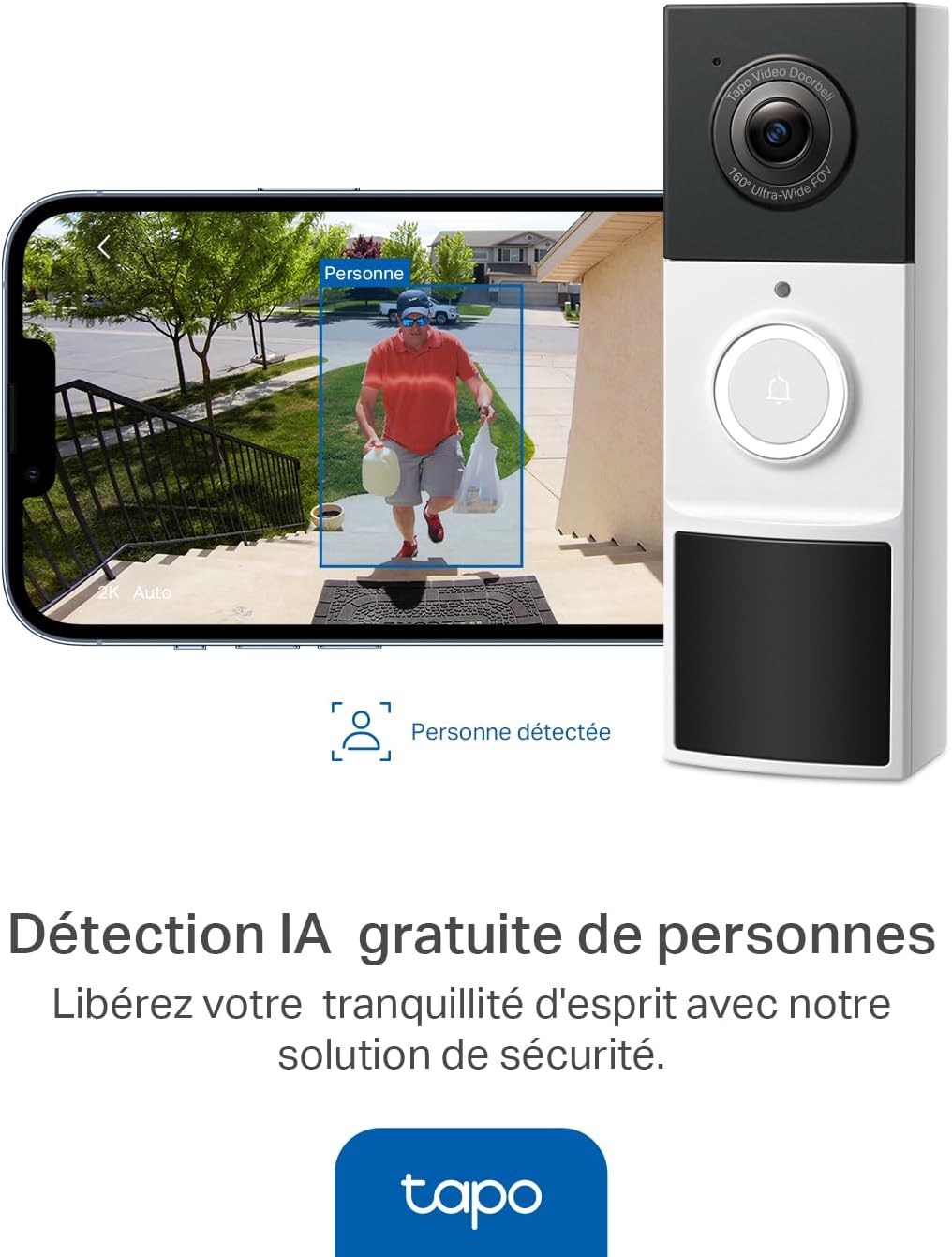 Tapo Waterproof Outdoor Wireless Doorbell with 2K Camera, with Chime | IP65, battery life 180j battery, free AI human detection without subscription, two-way audio, 160° wide angle