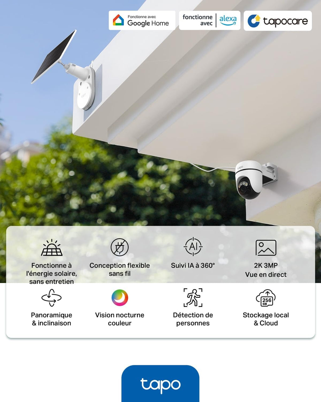 Tapo C610 Kit 2K 3MP Wireless Outdoor WiFi Camera with Solar Panel, 360° PTZ 6700mAh Battery Surveillance Camera, Human Detection, Color Night Vision, AI Tracking, IP65