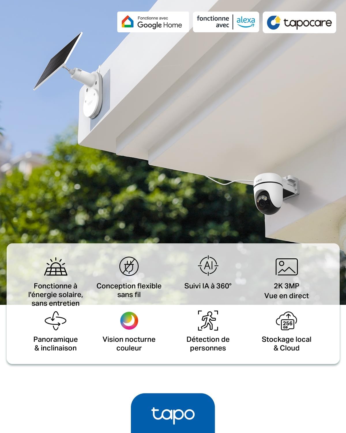 Tapo C610 Kit 2K 3MP Wireless Outdoor WiFi Camera with Solar Panel, 360° PTZ 6700mAh Battery Surveillance Camera, Human Detection, Color Night Vision, AI Tracking, IP65
