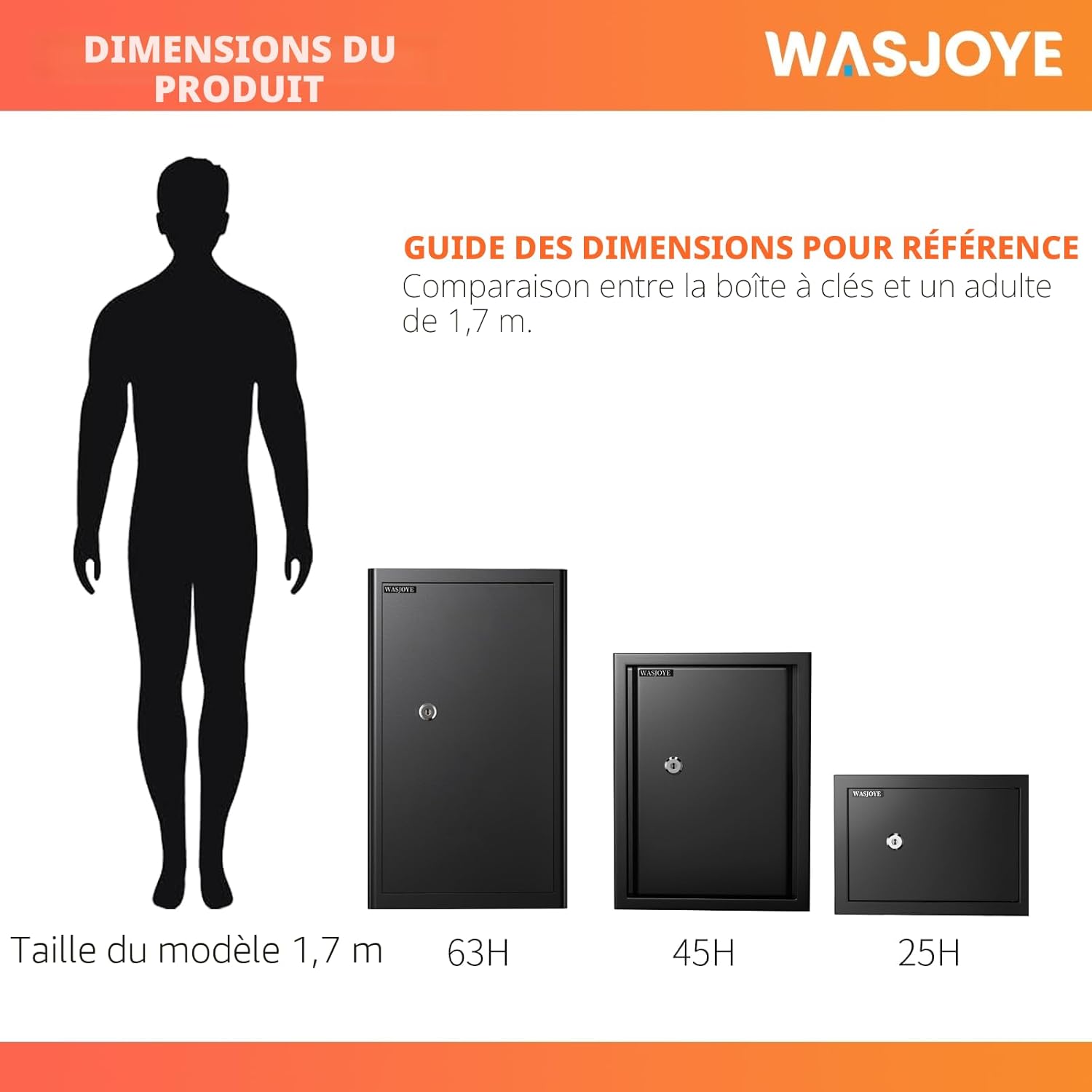Safe with 2 Keys, WASJOYE Key Lock Box, 47L Home/Office Security Box, Steel Safe for Storing Money, Jewellery, Medicine, Phones, Documents, 45 x 35 x 31 cm