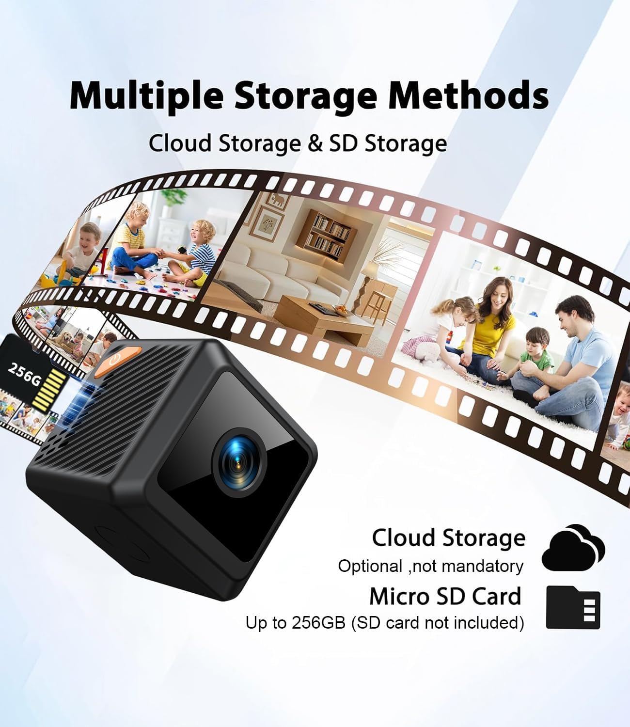 Caméra de Surveillance WiFi 4K Intérieur/Extérieur, Caméra Espion Bluetooth avec Vision Nocturne, Mini Camera Espion, Connexion Rapide & Enregistrement Continu, Stockage Cloud SD, Détection Mouvement
