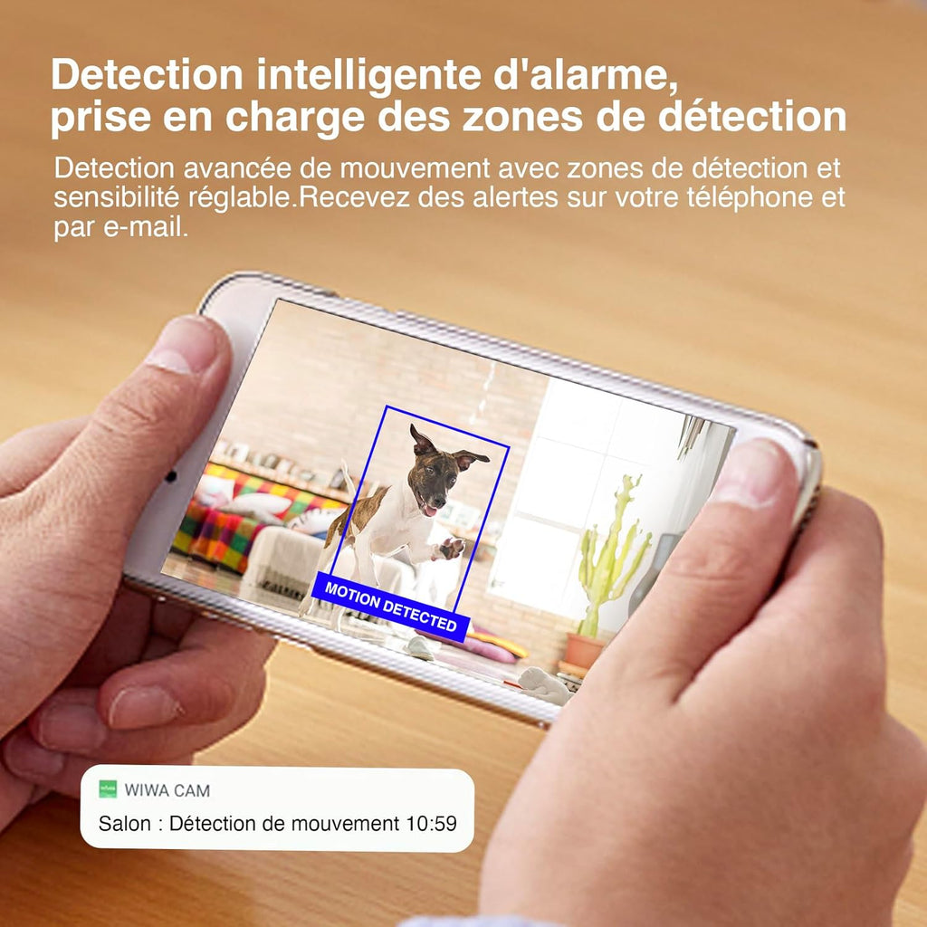 WIWACAM MW7 Plus Caméra Espion WiFi 2K Ultra HD Camera, Détection de Mouvement Intelligente, Alarme sur Téléphone Portable, Vision Nocturne, Alarme par e-Mail