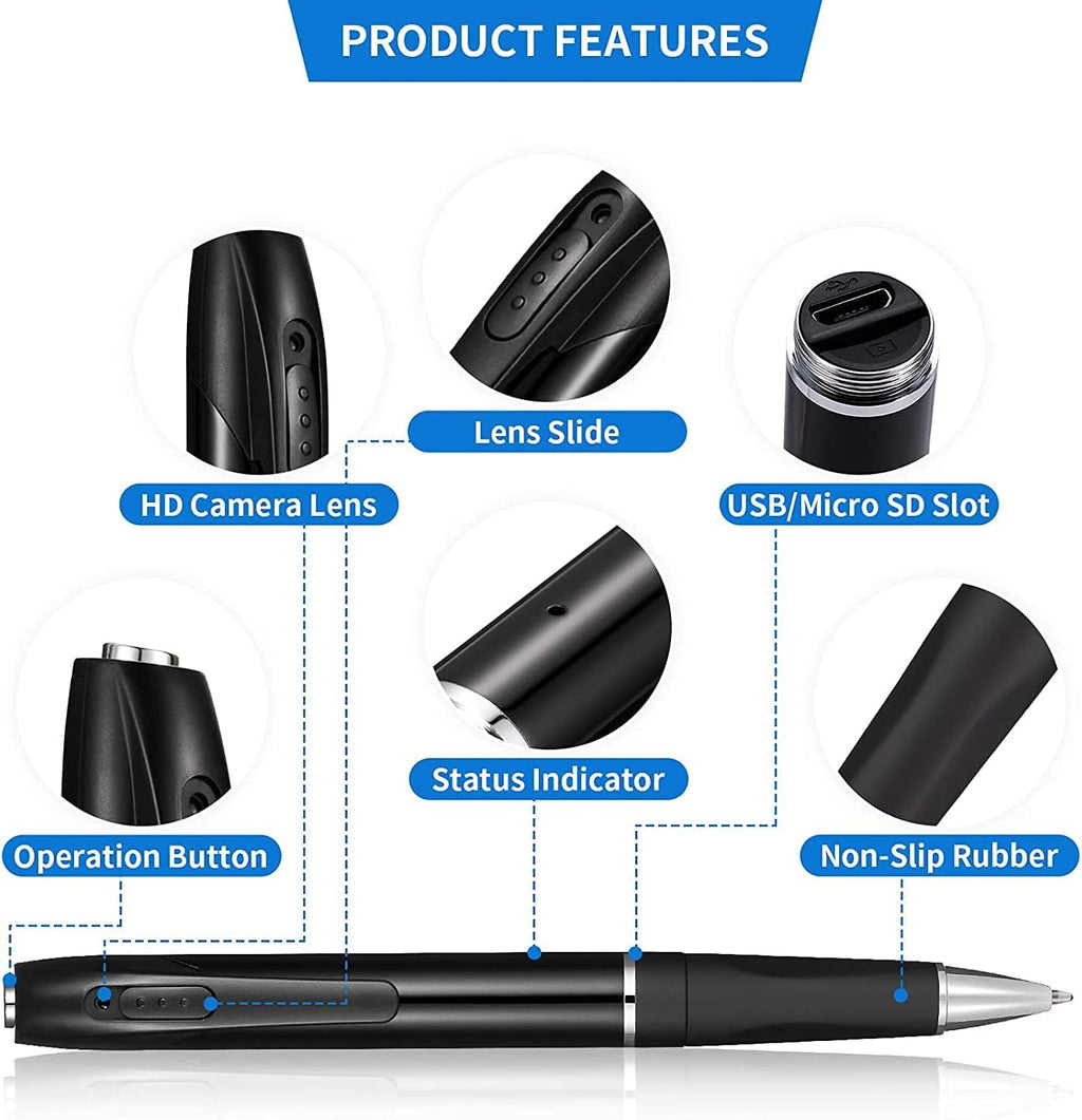 Spy Camera Hidden Camera Pen 1080P Mini Pocket Camera with Go Camera Pen with Video Recording Photo Taking and 150 Mins Rechargeable Battery Life (A1-2)