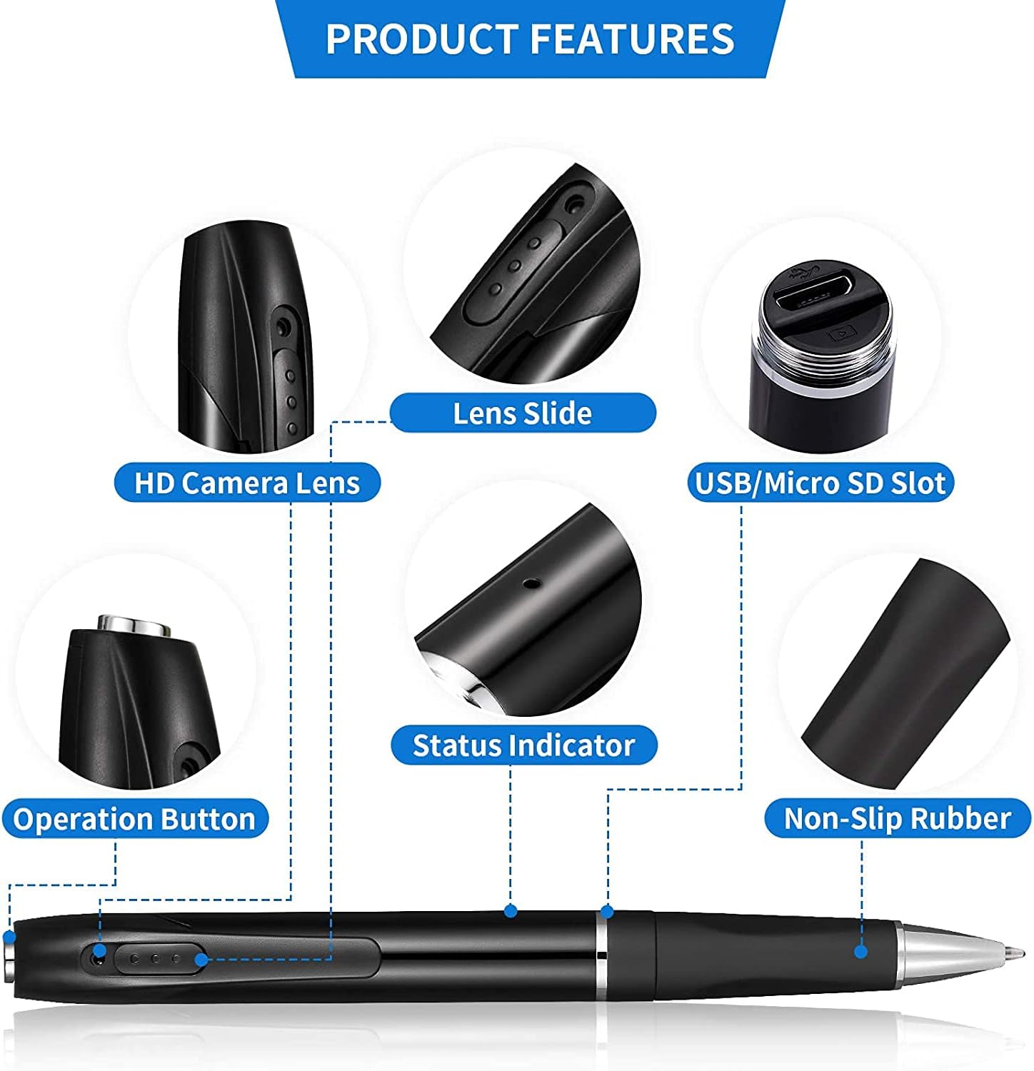 Spy Camera Hidden Camera Pen 1080P Mini Pocket Camera with Go Camera Pen with Video Recording Photo Taking and 150 Mins Rechargeable Battery Life (A1-2)