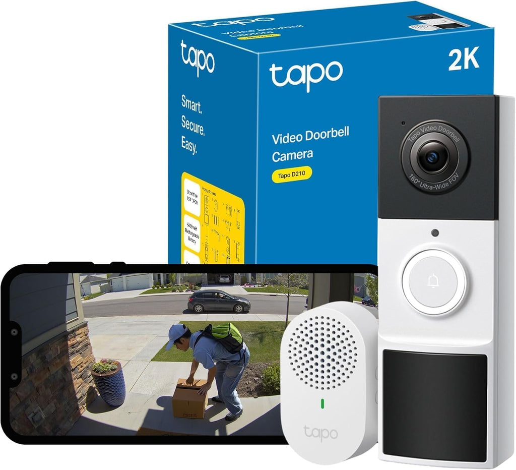 Tapo Waterproof Outdoor Wireless Doorbell with 2K Camera, with Chime | IP65, battery life 180j battery, free AI human detection without subscription, two-way audio, 160° wide angle