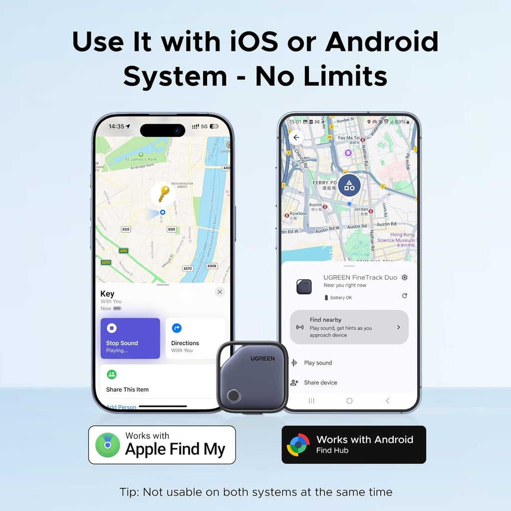 UGREEN FineTrack Duo Tag with iOS Find My and Android Find Hub 4 Pack | USB C Charging, Bluetooth Object Locator, for Keys, Suitcases, Wallets, Bags, Plotter