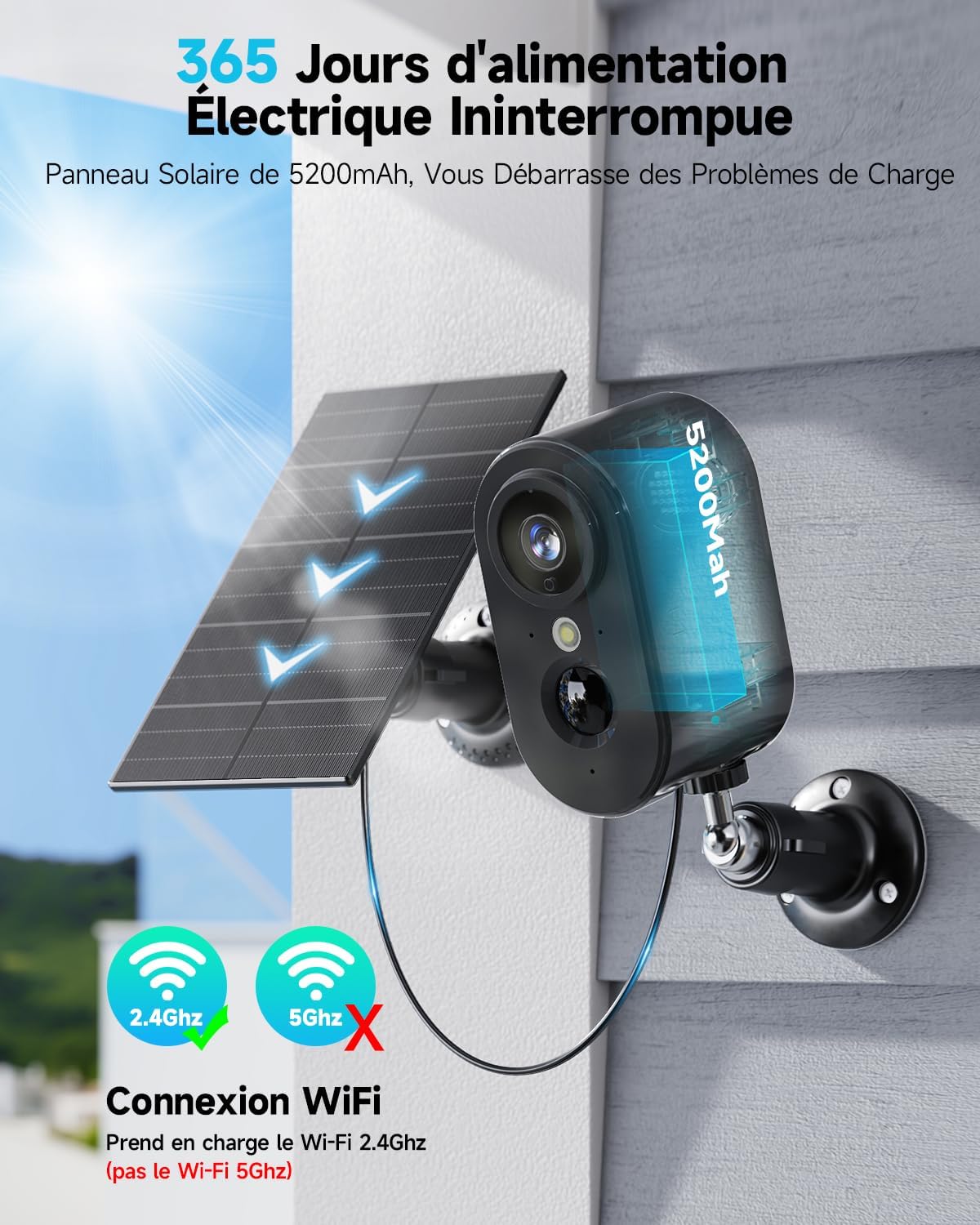 2K WiFi Surveillance Camera with Solar Panel – Wireless Outdoor WiFi Surveillance Camera Battery, Night Vision Colour, Outdoor/Indoor, PIR Motion Detection, IP66, Black-2