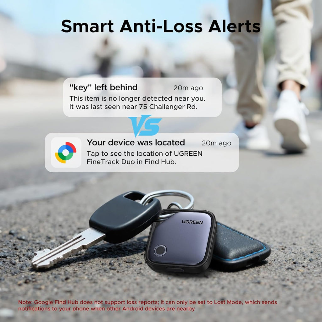 UGREEN FineTrack Duo Tag with iOS Find My and Android Find Hub 4 Pack | USB C Charging, Bluetooth Object Locator, for Keys, Suitcases, Wallets, Bags, Plotter