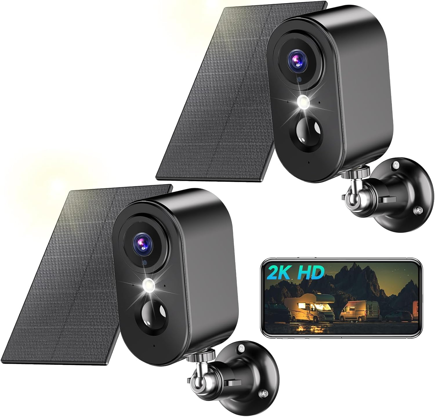 2K WiFi Surveillance Camera with Solar Panel – Wireless Outdoor WiFi Surveillance Camera Battery, Night Vision Colour, Outdoor/Indoor, PIR Motion Detection, IP66, Black-2
