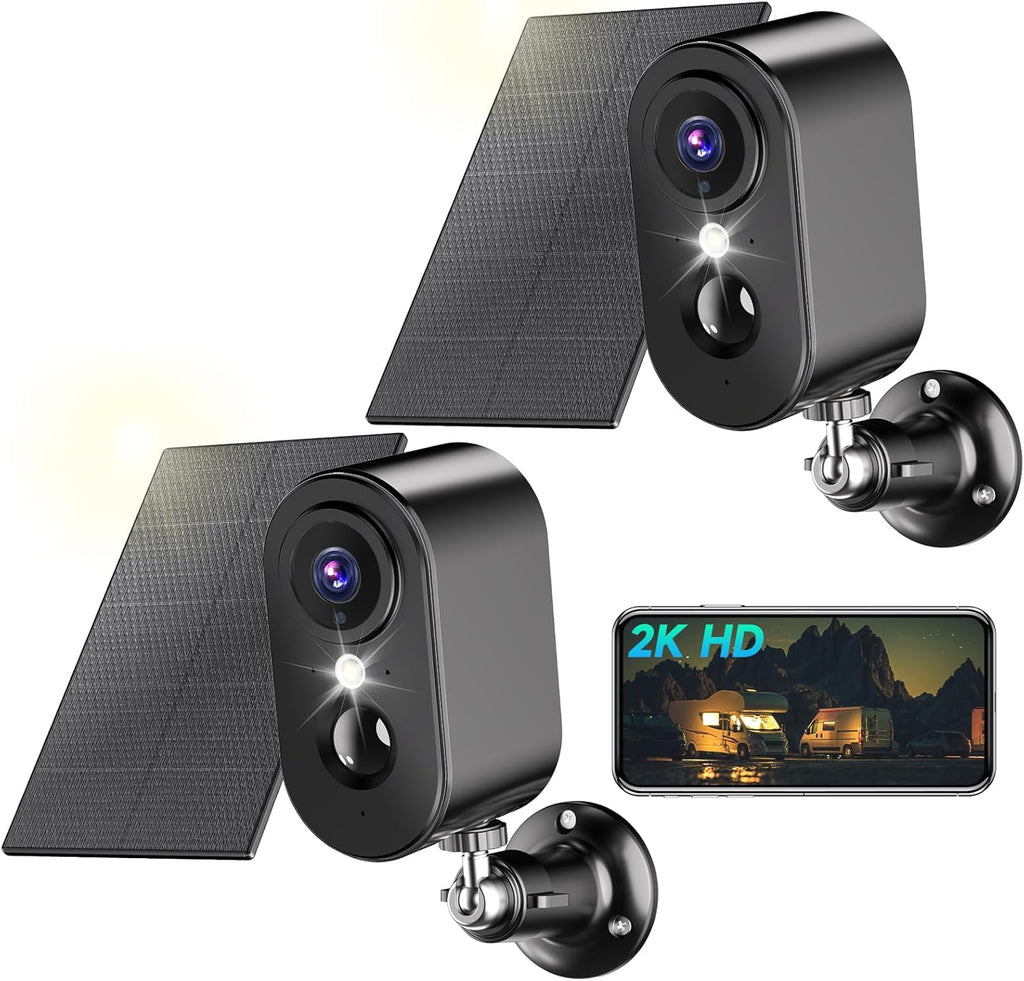 2K WiFi Surveillance Camera with Solar Panel – Wireless Outdoor WiFi Surveillance Camera Battery, Night Vision Colour, Outdoor/Indoor, PIR Motion Detection, IP66, Black-2
