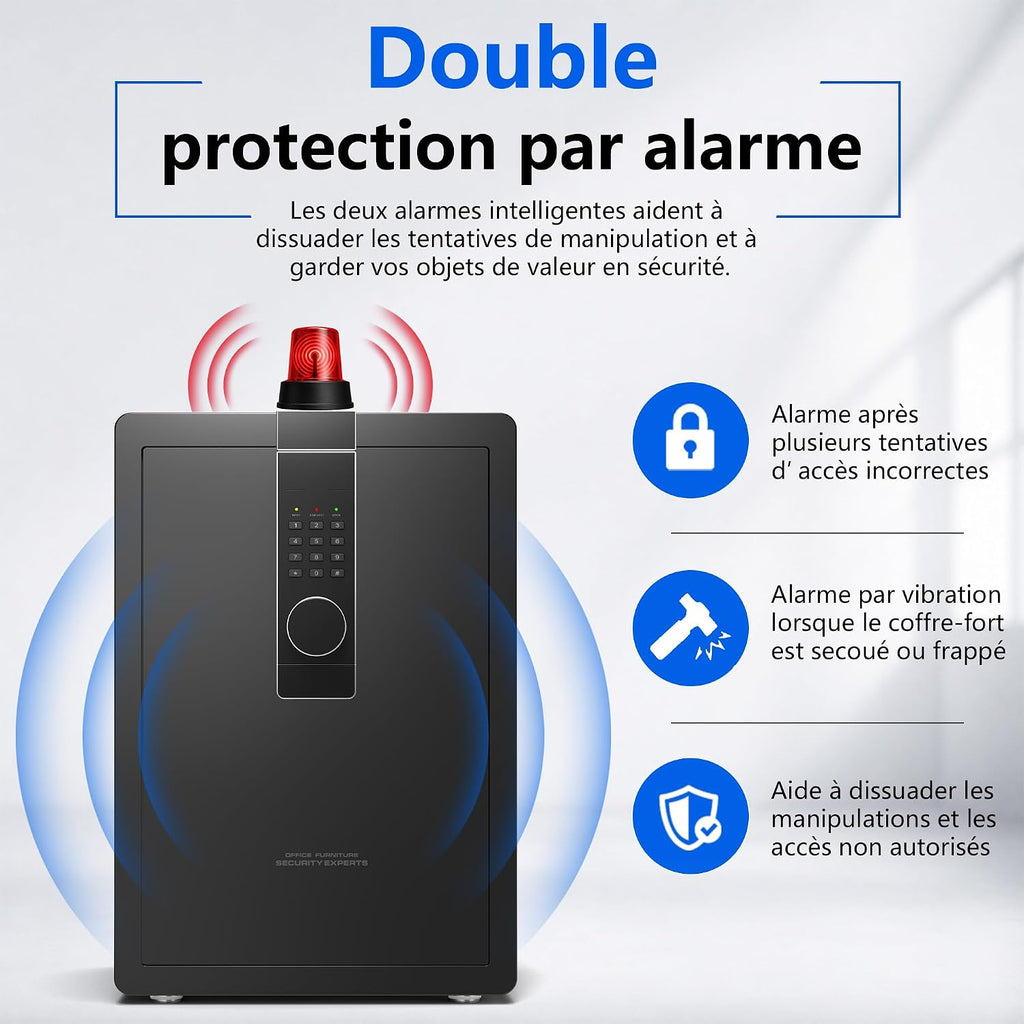 29 kg Heavy Duty Steel Safe 82L Electronic Safe with Digital Code and Key for Home and Office, Ideal for Jewellery, Money and A4 Documents, Instructions in French (Black, 82L)