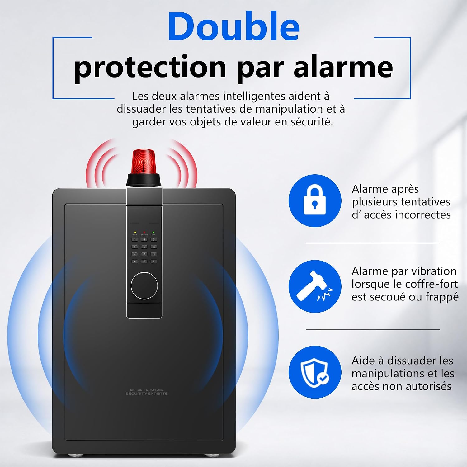 29 kg Heavy Duty Steel Safe 82L Electronic Safe with Digital Code and Key for Home and Office, Ideal for Jewellery, Money and A4 Documents, Instructions in French (Black, 82L)