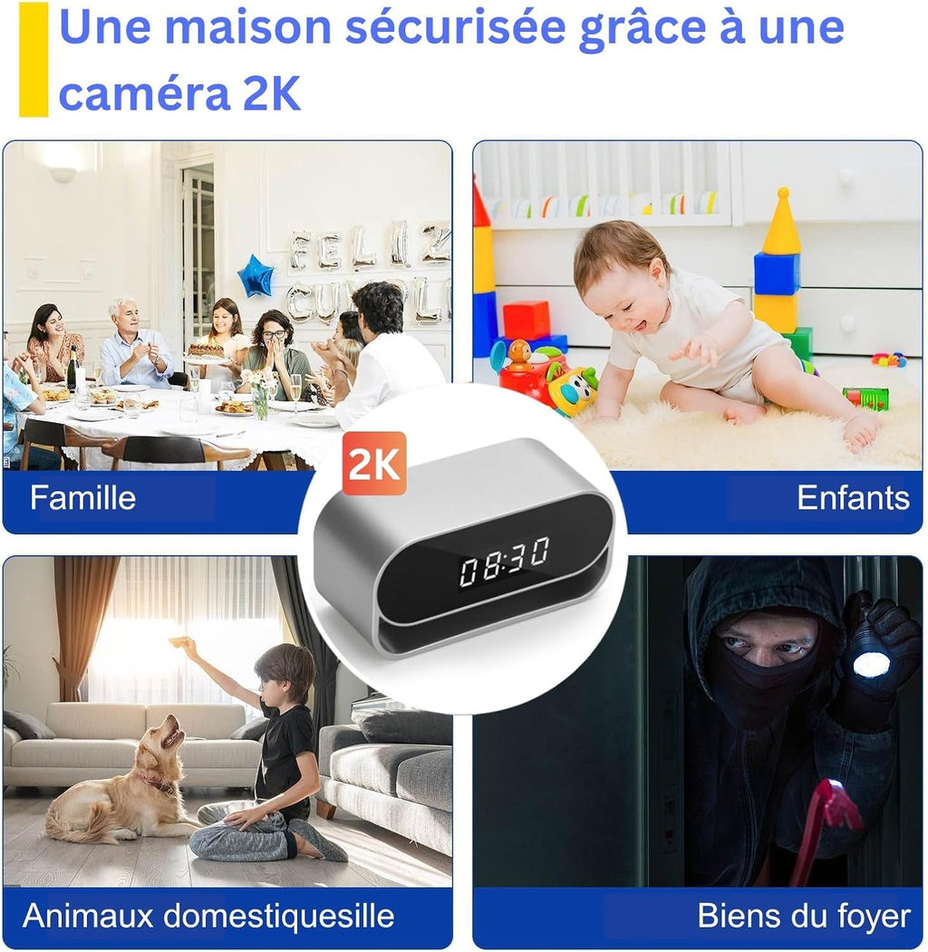 WIWACAM MW7 Plus Caméra Espion WiFi 2K Ultra HD Camera, Détection de Mouvement Intelligente, Alarme sur Téléphone Portable, Vision Nocturne, Alarme par e-Mail