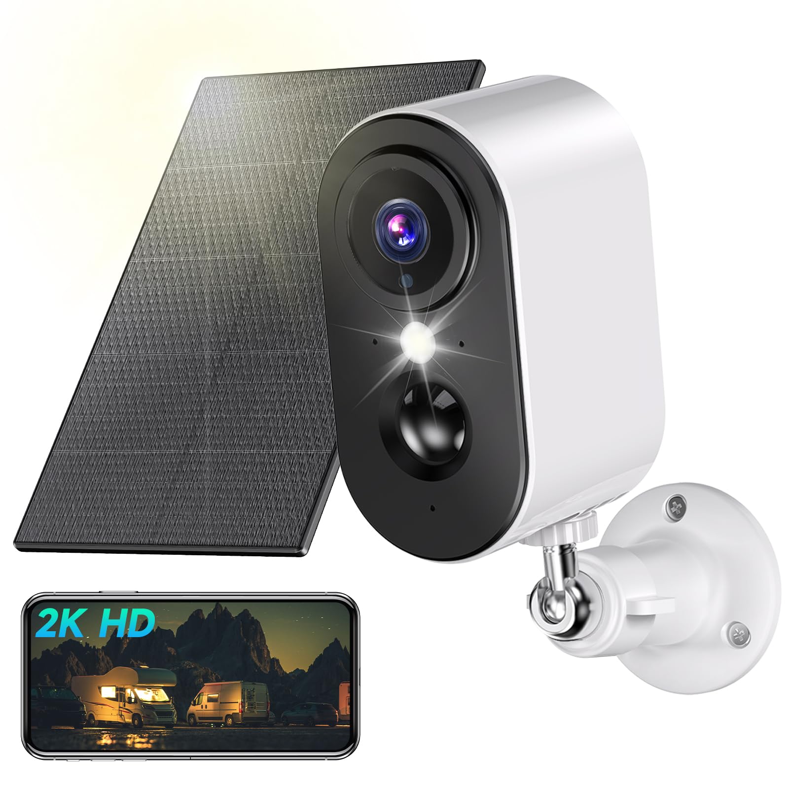 2K WiFi Surveillance Camera with Solar Panel – Wireless Outdoor WiFi Surveillance Camera Battery, Night Vision Colour, Outdoor/Indoor, PIR Motion Detection, IP66, Black-2