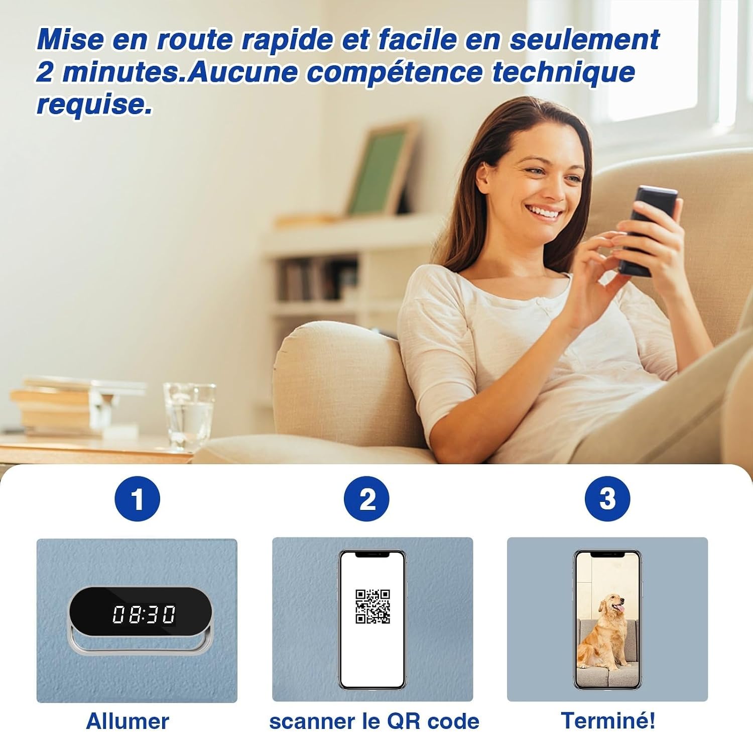WIWACAM MW7 Plus Caméra Espion WiFi 2K Ultra HD Camera, Détection de Mouvement Intelligente, Alarme sur Téléphone Portable, Vision Nocturne, Alarme par e-Mail