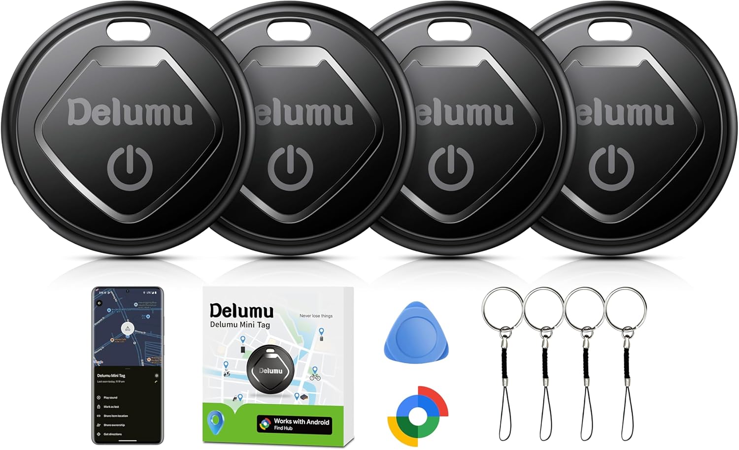 Smart Tracker Tag, 2026 [Google Certified] Air Tracker Android 4 Pack | Tracker Tags Battery Life 1 Year Life, Keys/Wallets/Suitcases/Backpack Locator