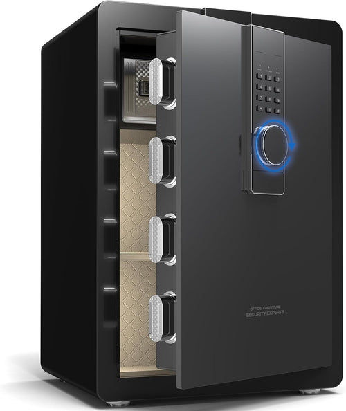 29 kg Heavy Duty Steel Safe 82L Electronic Safe with Digital Code and Key for Home and Office, Ideal for Jewellery, Money and A4 Documents, Instructions in French (Black, 82L)