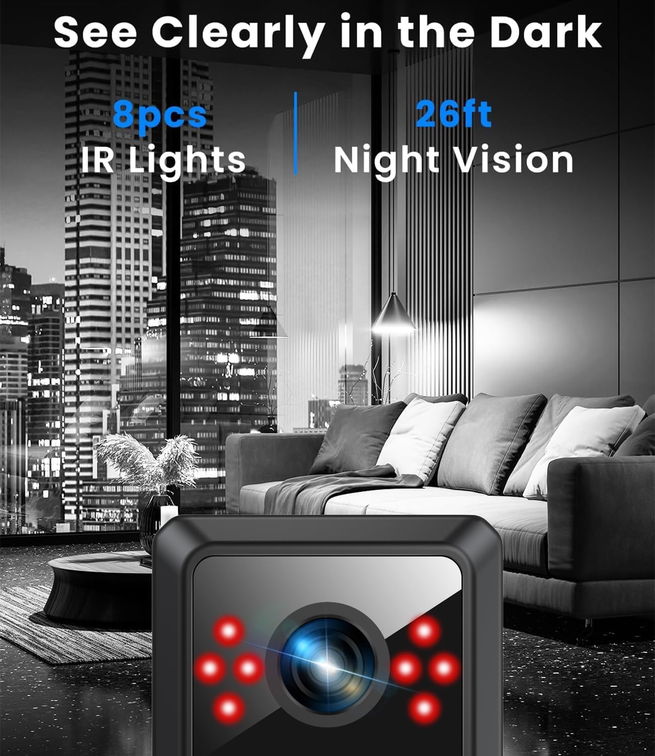 Caméra de Surveillance WiFi 4K Intérieur/Extérieur, Caméra Espion Bluetooth avec Vision Nocturne, Mini Camera Espion, Connexion Rapide & Enregistrement Continu, Stockage Cloud SD, Détection Mouvement