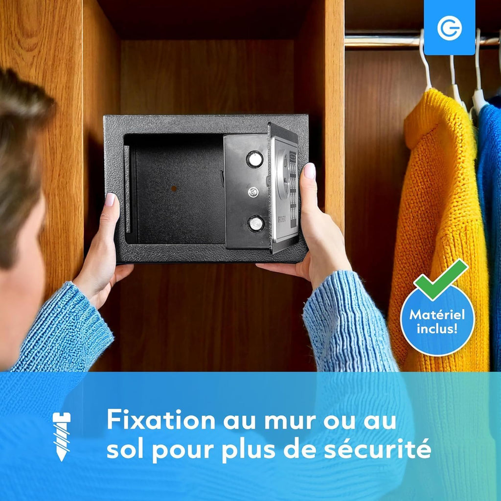 Silvergear Small Code Safe | Steel Safe with Electronic Lock with Digit Code | 2 Keys and Code for Storing Money, Jewellery & Valuables | 17 x 23 x 17 cm | Black