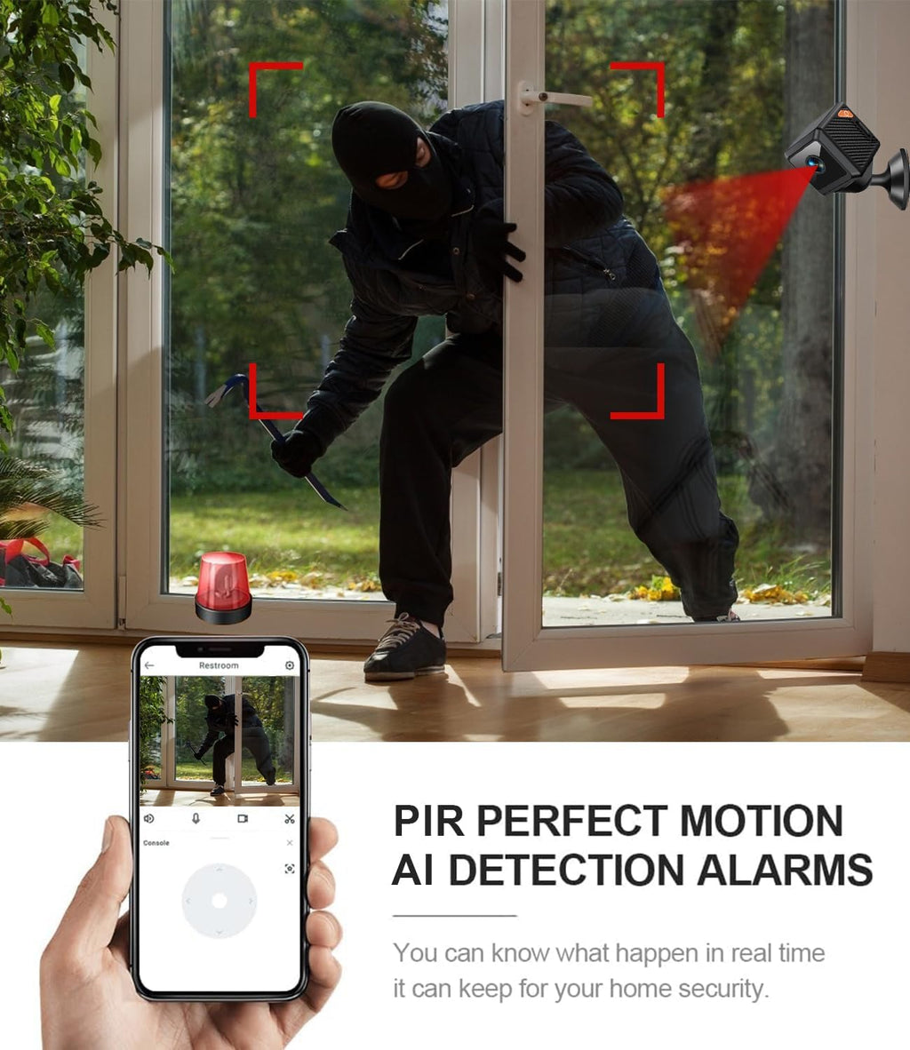 Caméra de Surveillance WiFi 4K Intérieur/Extérieur, Caméra Espion Bluetooth avec Vision Nocturne, Mini Camera Espion, Connexion Rapide & Enregistrement Continu, Stockage Cloud SD, Détection Mouvement