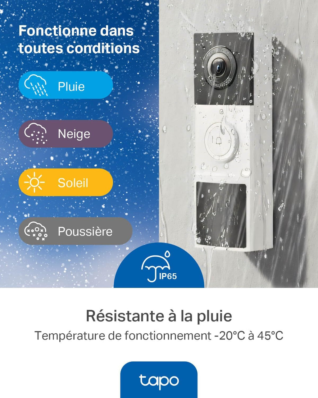 Tapo Waterproof Outdoor Wireless Doorbell with 2K Camera, with Chime | IP65, battery life 180j battery, free AI human detection without subscription, two-way audio, 160° wide angle
