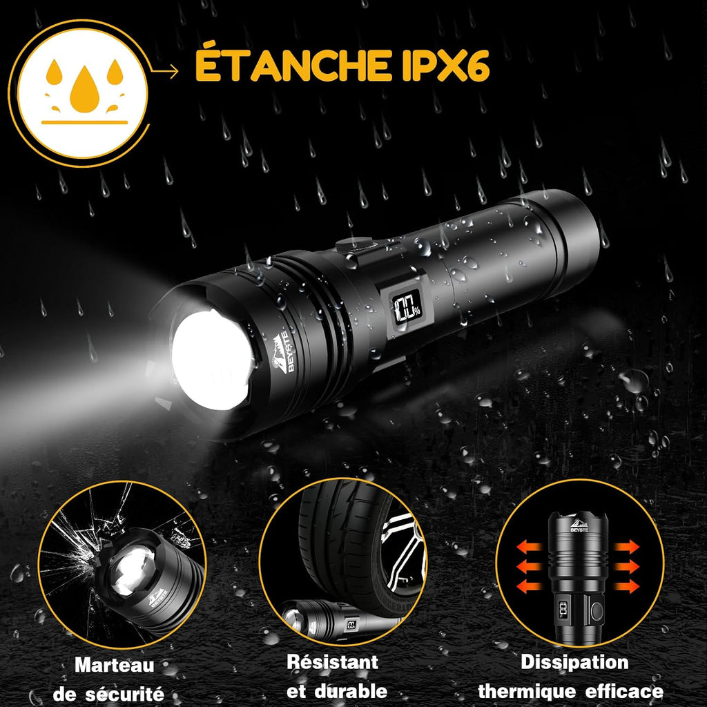 Ultra Powerful LED Torch 1,000,000 Lumens, 1520 M – Zoomable | 30W USB C Rechargeable Flashlight, IPX6 Waterproof Flashlight 5 Modes with Mini UV Torch for Camping, Hiking, Emergency