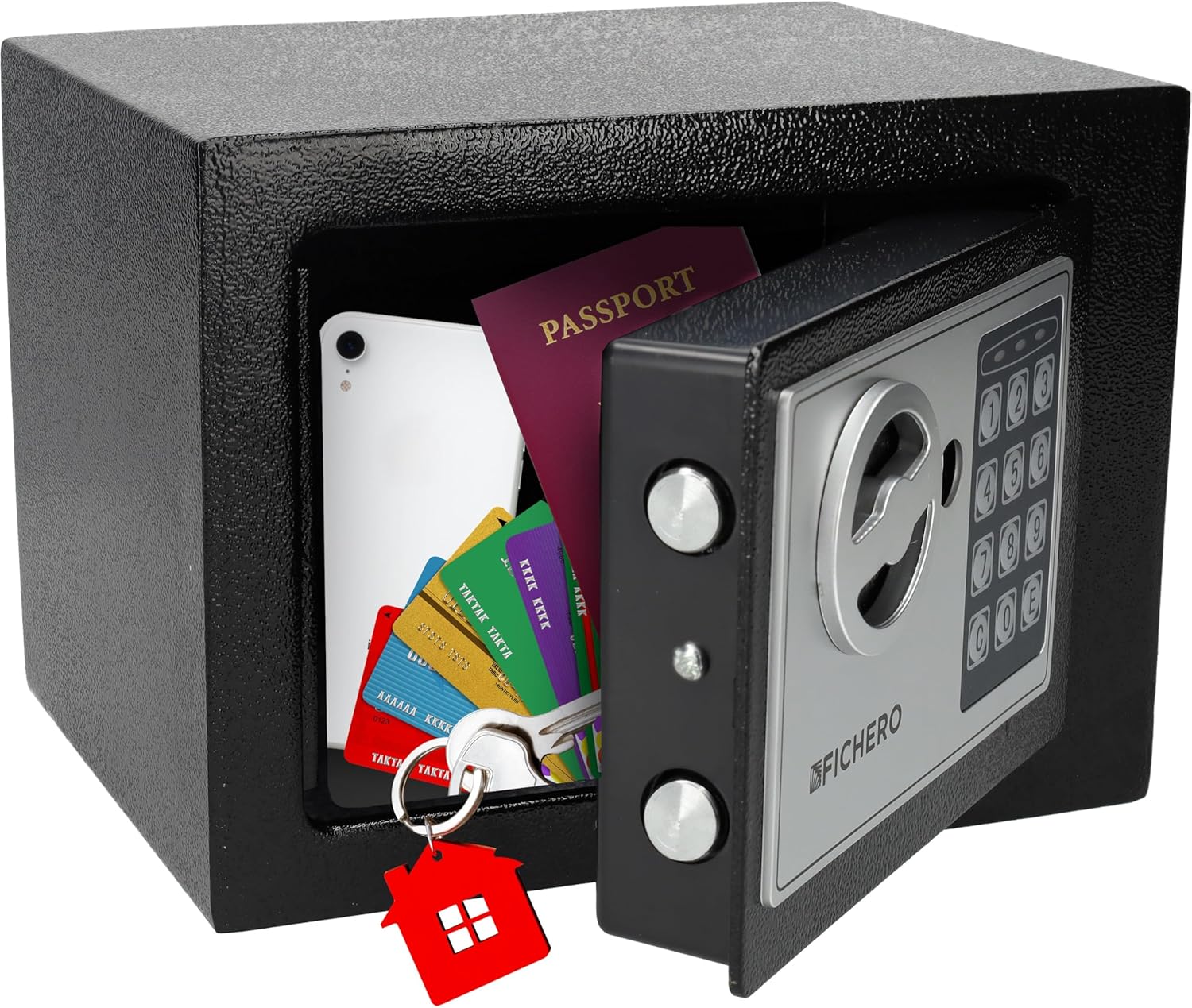 Silvergear Small Code Safe | Steel Safe with Electronic Lock with Digit Code | 2 Keys and Code for Storing Money, Jewellery & Valuables | 17 x 23 x 17 cm | Black