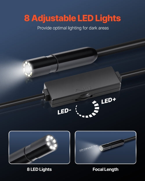 Endoscope Camera with Light, 1920P HD Borescope for Android & IOS, 8
